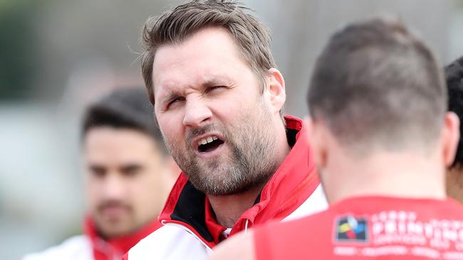 North Adelaide coach Jacob Surjan, pictured in the game against the Eagles, fired up his troops against Central District at Elizabeth Oval on Saturday. Picture: SARAH REED.