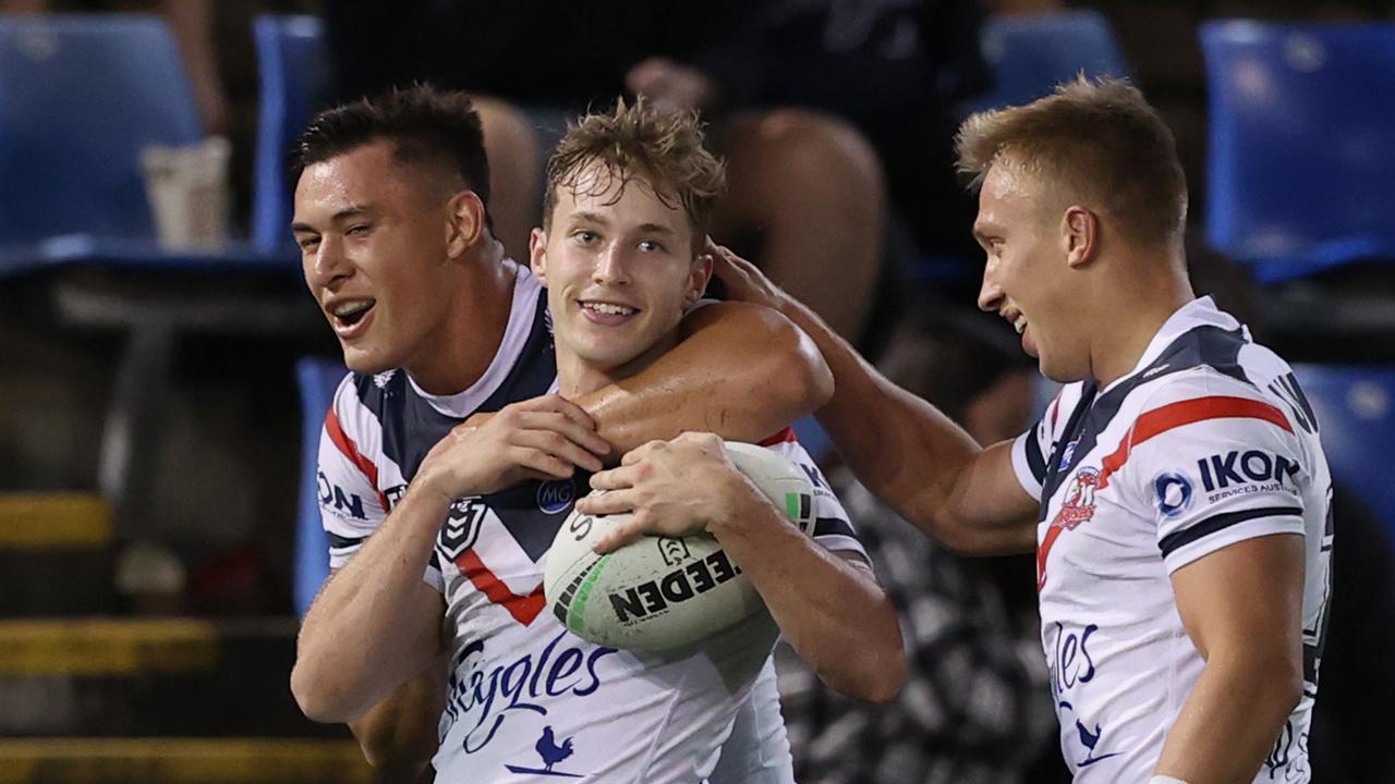 Sam Walker had five try assists and scored a one himself in a dominant performance for the Roosters. Picture: Ashley Feder/Getty Images