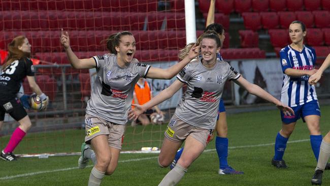 Hodgson celebrates against West Adelaide. Picture: Emma Brasier