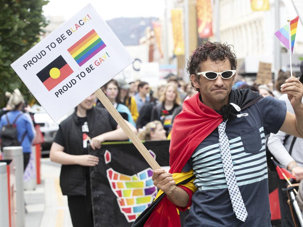 Pride March through Hobart. Picture Chris Kidd