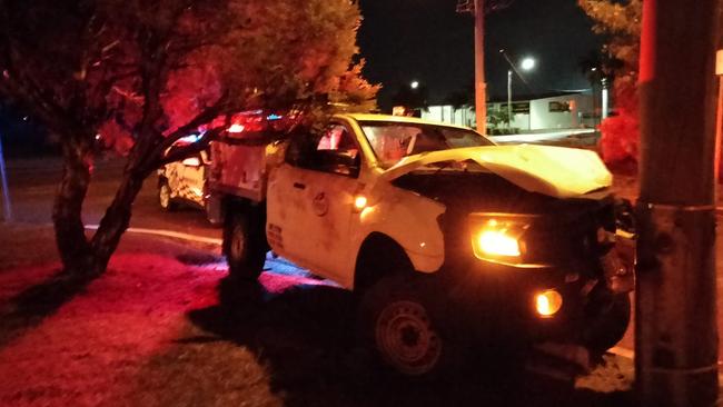 A stolen Ergon ute was found abandoned after it crashed into a pole in Mount Louisa. Picture: Alison Wolfenden/Facebook