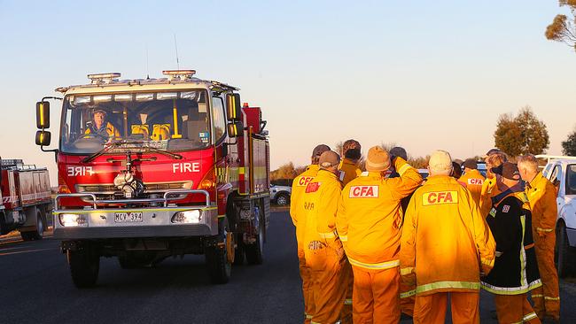 CFA trucks protest at Ararat Aerodrome waiting for the Premier Daniel Andrews to land. The Premier who was in Ararat to announce a major renewable energy initiative was driven by car and did not land at the Aerodrome.