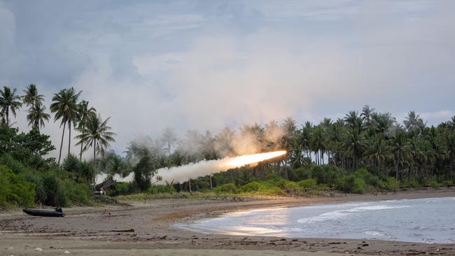 A Javelin is fired from in a simulated beach defence.