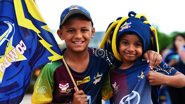 Socials from the North Queensland Cowboys v Parramatta Eels NRL game from 1300 Smiles Stadium. Brothers Ezekiel 10 and Nehemiah Saylor 7. Picture: Zak Simmonds