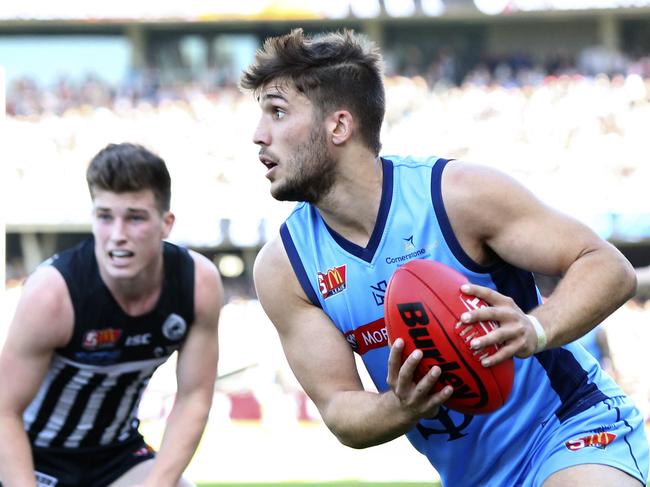 SANFL - Grand Final - Port Adelaide v Sturt at Adelaide Oval. James Battersby looks to go forward. Picture Sarah Reed