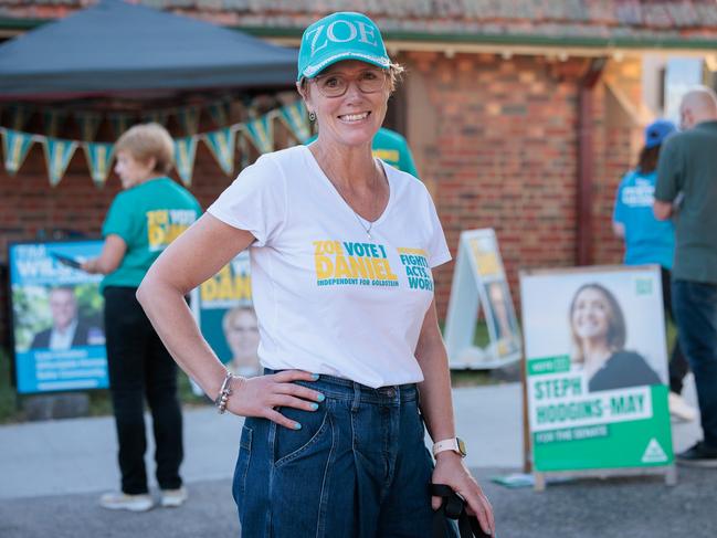 Goldstein MP Zoe Daniel at a Brighton early voting centre. Picture: Nadir Kinani