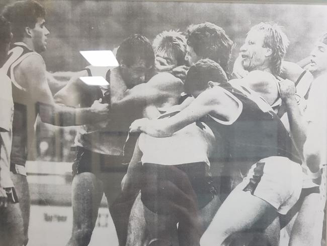 Three-quarter time melee in the 1990 QAFL grand final between Southport and Morningside. Picture: Supplied.