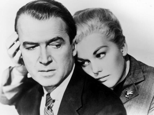 Actors James Stewart and Kim Novak in a scene from 1958 film Vertigo.