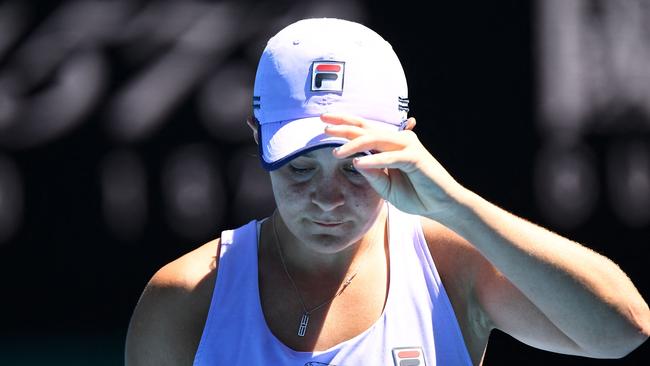 Australia's Ashleigh Barty reacts as she plays against Czech Republic's Karolina Muchova