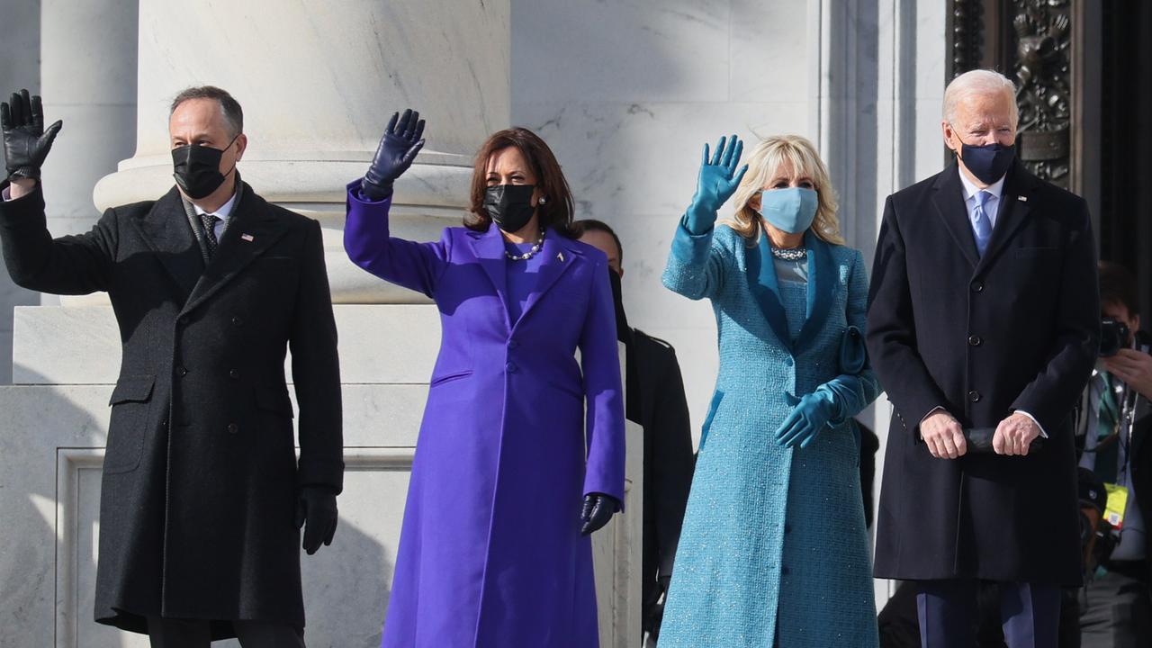 The Bidens with Kamala Harris and her husband Doug Emhoff on Inauguration Day. Picture: Joe Raedle/Getty Images