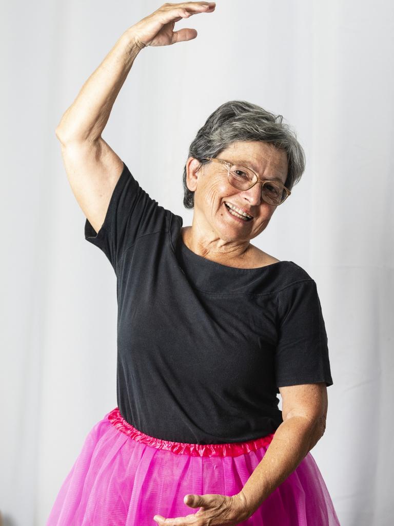 Colleen Reid does online classes with Queensland Ballet and is already feeling the benefits on her arthritis following a partnership between Arthritis Queensland and Queensland Ballet. Picture: Kevin Farmer