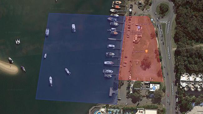 A map showing the extent of the seabed lease and land available as part of redevelopment of Carter's Basin on The Spit at the Gold Coast.