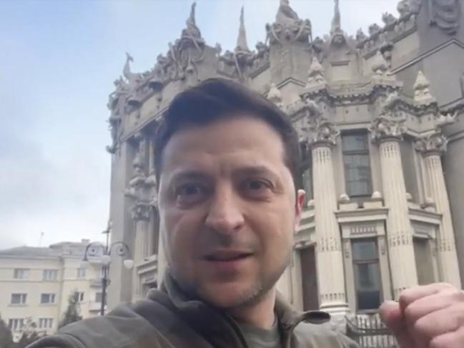 Volodymyr Zelensky in a selfie-style video in Kyiv on February 26, 2022. Picture: AFP/Facebook account of Volodymyr Zelensky