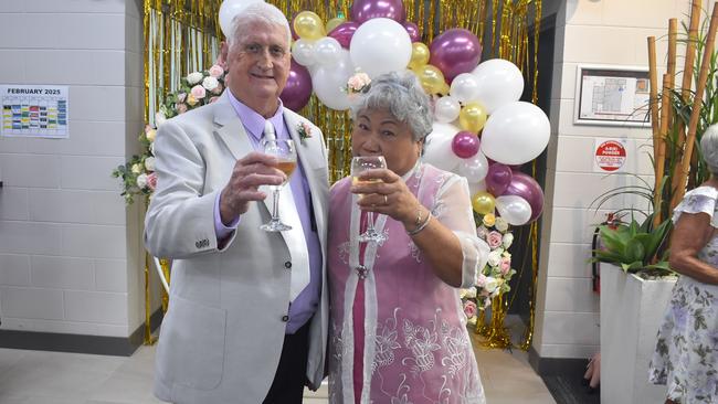 Neville Grunske and Fely Dawes have tied the knot at their Townsville retirement village on the most romantic day of the year, Valentine's Day 2025.