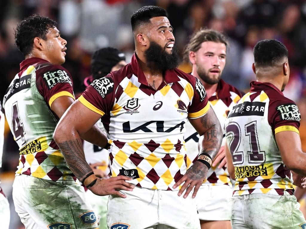 BRISBANE, AUSTRALIA - MAY 17: PayneÃÂ Haas of the Broncos looks on during the round 11 NRL match between Manly Sea Eagles and Brisbane Broncos at Suncorp Stadium, on May 17, 2024, in Brisbane, Australia. (Photo by Bradley Kanaris/Getty Images)