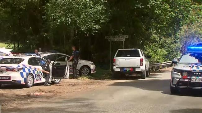 Police at the scene of the Tallebudgera Valley shooting. Picture: 9 News Gold Coast.