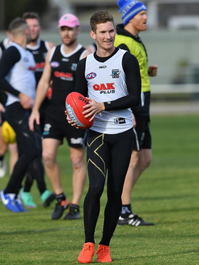 Kane Farrell trains ahead of his AFL debut for the Power on Sunday. Picture: AAP Image/David Mariuz