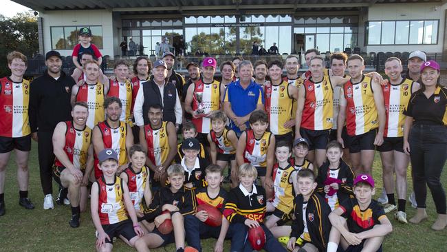 Grant Stevens and Greg Buss with the winning Goodwood Saints team. Picture: Brett Hartwig