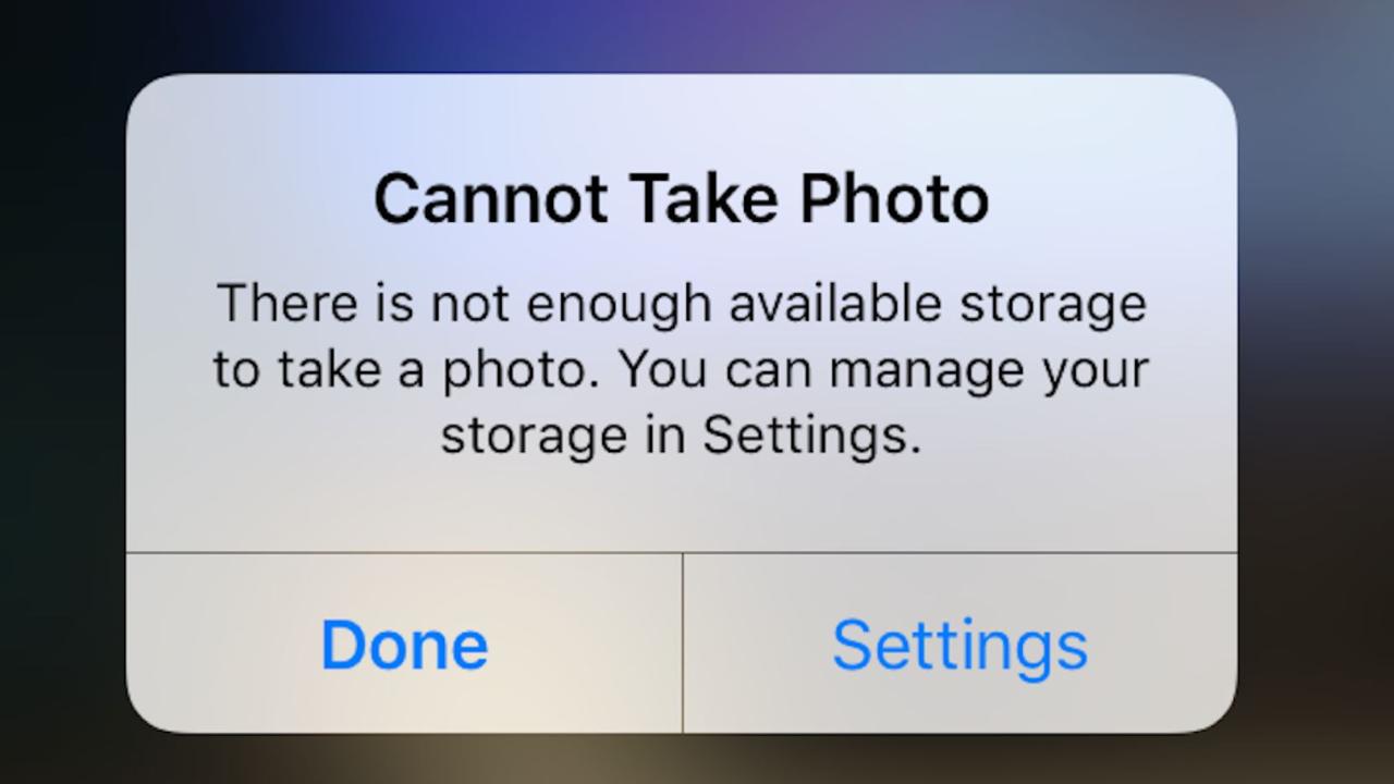 A frustrating message that greets iPhone users when their storage is full.