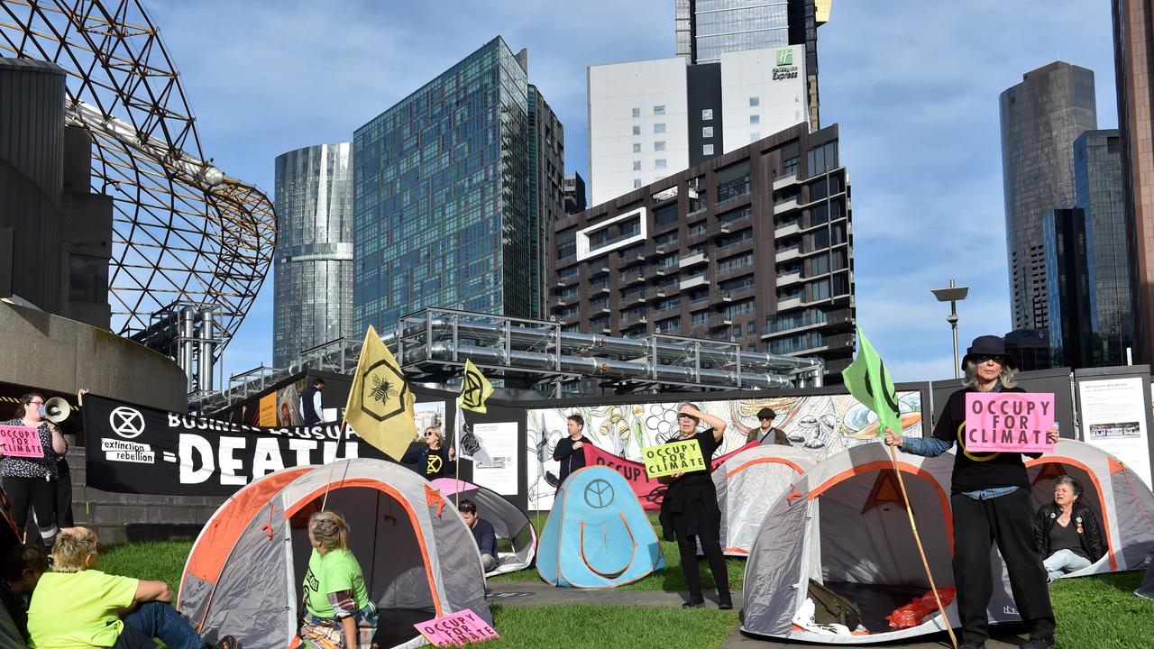 About a dozen protesters stayed on the site for hours. Picture: NCA NewsWire / Nicki Connolly