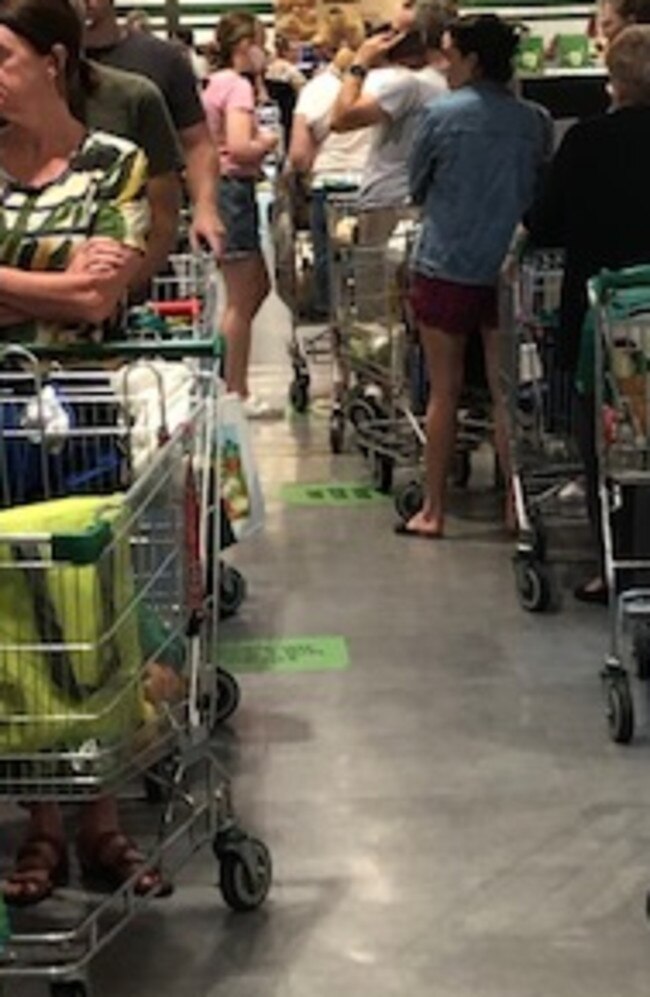 Queues at Woolworths at Westfield Carindale.