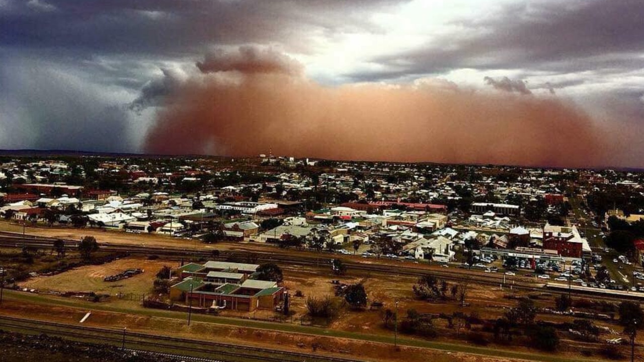 A dust storm heading for Broken Hill turns the sky orange. Recent stories about Broken Hill have mostly been about hot weather and the drought. Picture: NSW SES