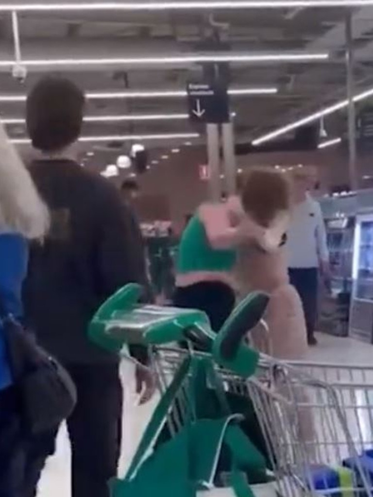 The fight at a Tamworth Woolworths store was captured on video. Picture: 9NEWS