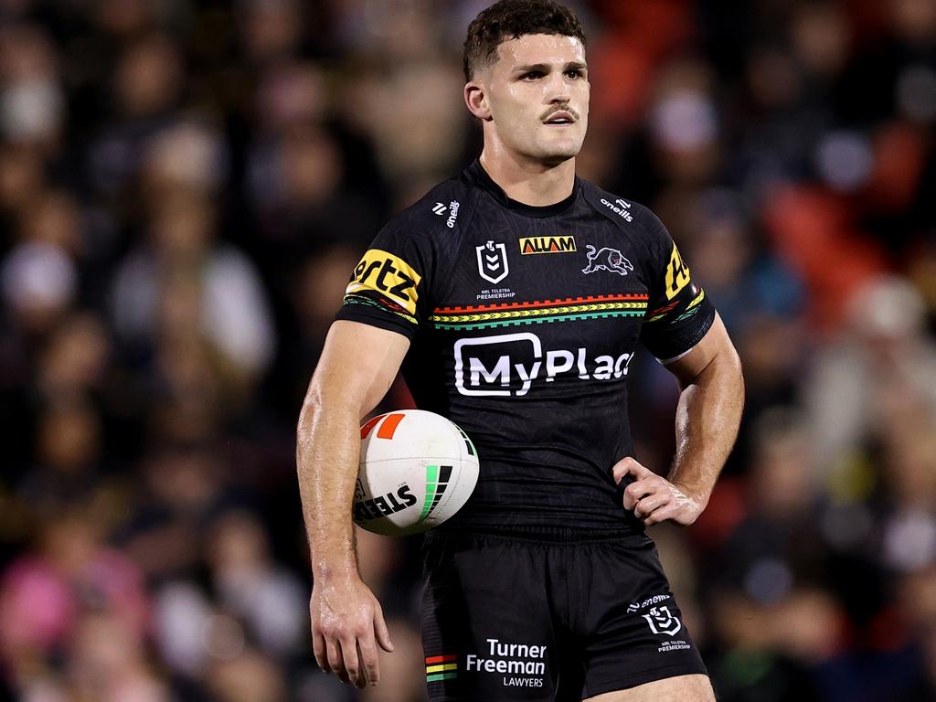 Nathan Cleary is aiming to lead the Penrith Panthers to their fourth straight premiership. Picture: Brendon Thorne/Getty Images