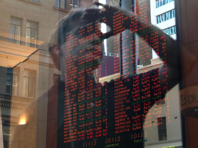 NEWS: Generic of the board at the Australian Stock Exchange (ASX) in Sydney. Stocks in the red.