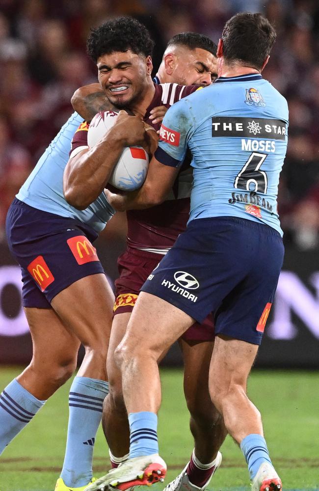 Robert Toia stepped up for the Maroons on debut. Picture: Getty Images