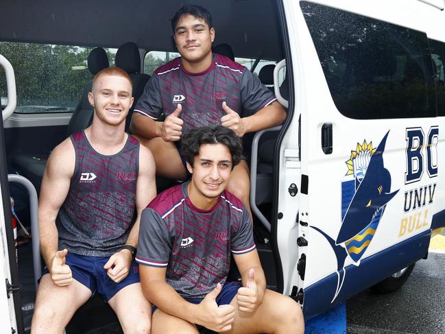 Spencer Jeans, George Blake and Dion Samuels on their way to train with the Reds. Picture: Tertius Pickard