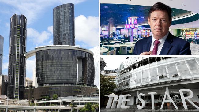 Clockwise from above right: Star Entertainment CEO Steve McCann, Star Sydney and Queen's Wharf in Brisbane