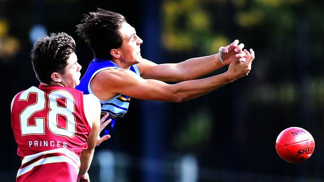 Zac Dumesny booted three majors for Sacred Heart against Trinity on Saturday. Picture: AAP/Mark Brake