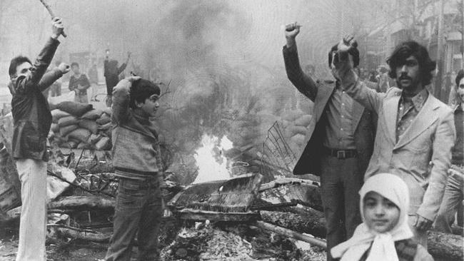 Iranians demonstrating on eve of return of Ayatollah Ruhollah Khomeini in 1979.