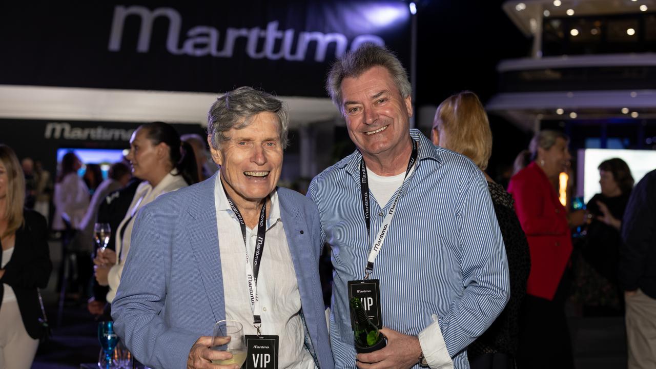 David Carothers and Mal Gear for The Pulse at Maritimo Luxury Yachts global launch of the S75 and M75 at the Sanctuary Cove International Boat Show 2023. Picture: Celeste Humphrey