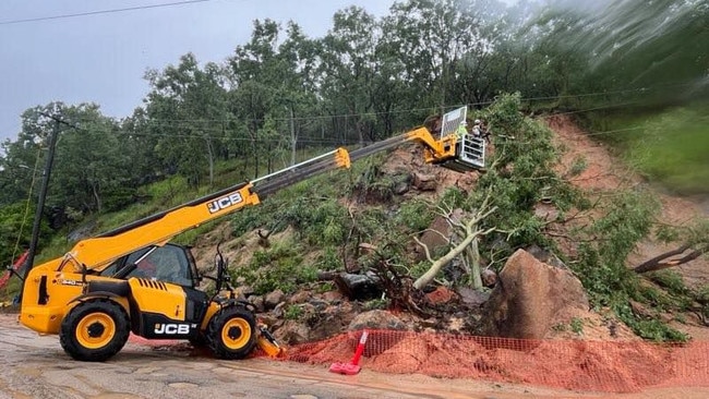 Crews work to restore power to Palm Island after a landslide impacted on the eastern side of the island. Picture: Palm Island Aboriginal Shire Council.