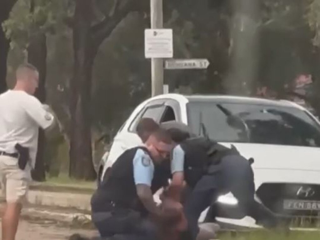 Video footage taken at Lethbridge Park showing the moment Constable Potloka slams the offender into the gutter during an arrest after a police pursuit.