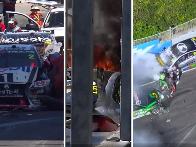 Macauley Jones' car went up in flames after a massive collision on the Gold Coast.