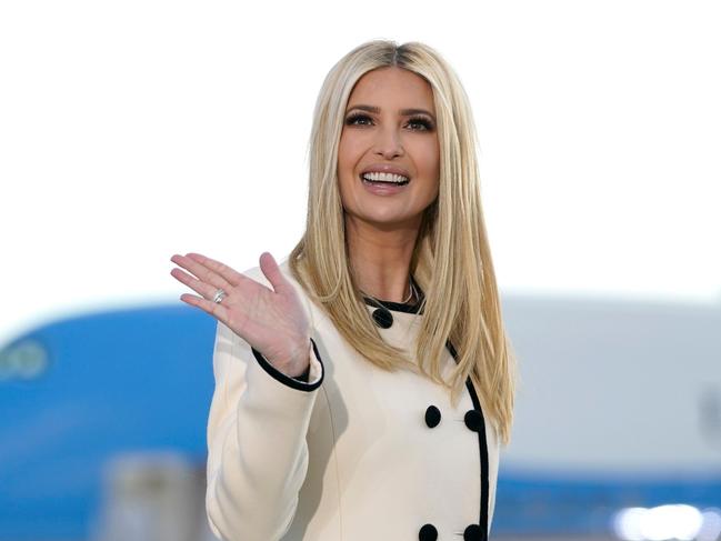 Ivanka Trump waves as she arrives at Joint Base Andrews in Maryland for US President Donald Trump's departure on January 20, 2021. - President Trump travels to his Mar-a-Lago golf club residence in Palm Beach, Florida, and will not attend the inauguration for President-elect Joe Biden. (Photo by ALEX EDELMAN / AFP)