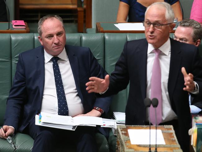 Prime Minister Malcolm Turnbull and Deputy Prime Minister Barnaby Joyce in Question Time.