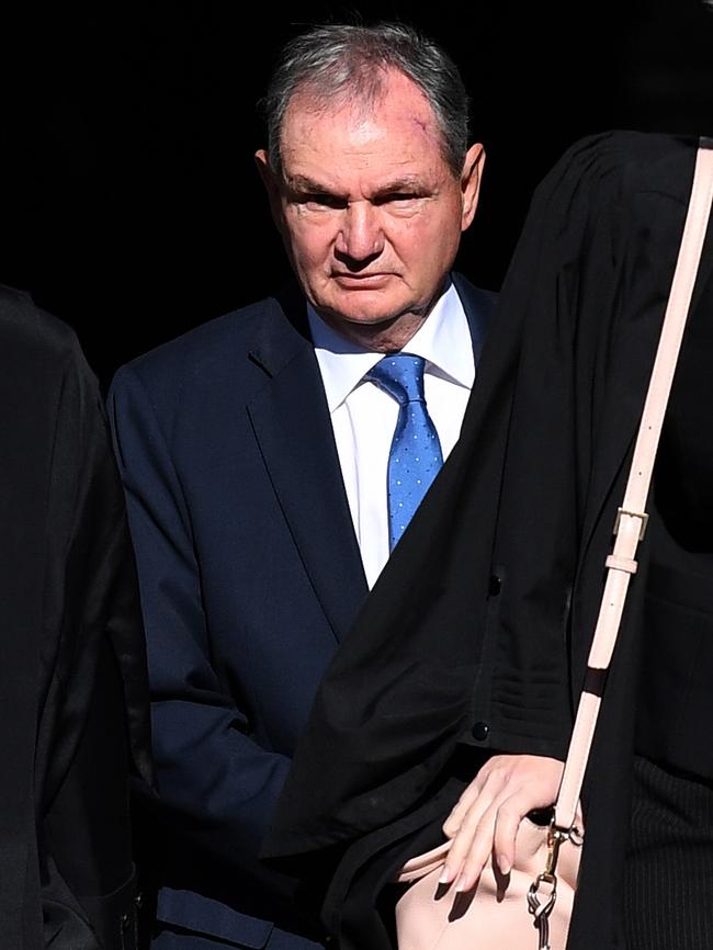 Former Ipswich mayor Paul Pisasale sat quietly in the dock during yesterday’s court proceedings. Picture: AAP Image/Dan Peled