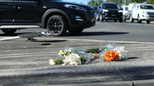 Flowers at the crash scene. Picture: Tim Hunter.