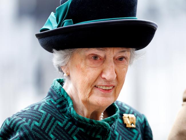 LONDON, UNITED KINGDOM - MARCH 29: (EMBARGOED FOR PUBLICATION IN UK NEWSPAPERS UNTIL 24 HOURS AFTER CREATE DATE AND TIME) Lady Susan Hussey, Baroness Hussey of North Bradley (lady-in-waiting to Queen Elizabeth II) attends a Service of Thanksgiving for the life of Prince Philip, Duke of Edinburgh at Westminster Abbey on March 29, 2022 in London, England. Prince Philip, Duke of Edinburgh died aged 99 on April 9, 2021. (Photo by Max Mumby/Indigo/Getty Images)