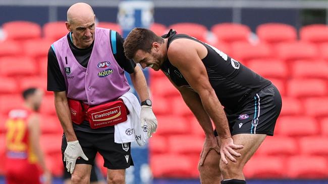 Scott Lycett rolled his ankle against Gold Coast. Picture: Russell Freeman/AFL Photos via Getty Images