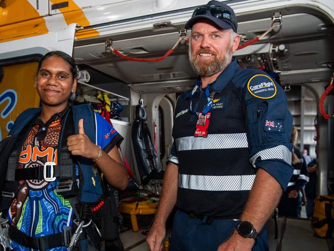 Emma lewis and Brendon Kiley Flight nurse as members of the public gather at the Careflight Hangar in Darwin for behind-the-scenes access of how the Territory's unsung heroes save lives. Picture: Pema Tamang Pakhrin