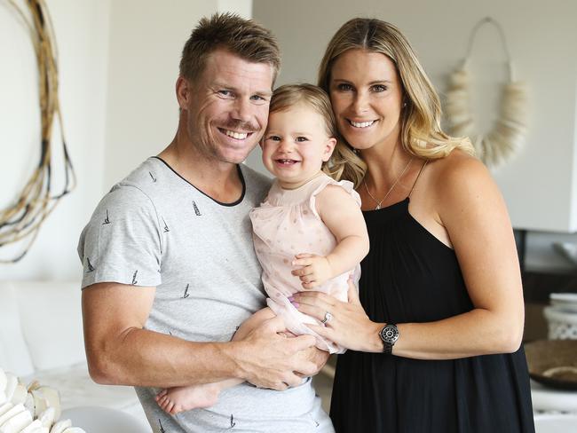 David and Candice Warner with their daughter Ivy Mae Warner. Picture: Justin Lloyd