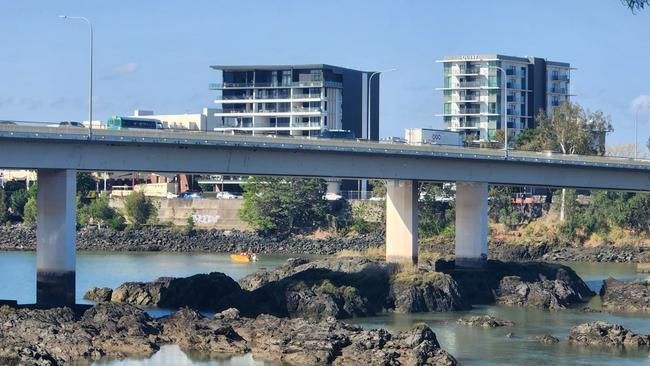 Boats looking for the man under the New Bridge in the Fitzroy River.