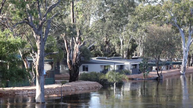 The Riverbend Caravan Park was evacuated as a precaution. There was a concern that their privately built levee may have been breached. 7 December 2022. Picture Dean Martin