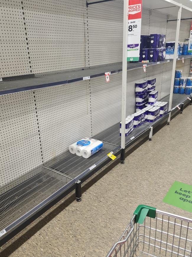 Empty shelves at Bayswater Woolworths.