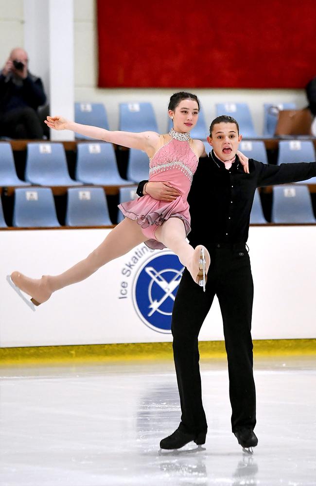Charlie Wilcox and Kat Florey from Vic Australian Figure Skating Championships in Brisbane. Thursday December 1, 2022. Picture, John Gass